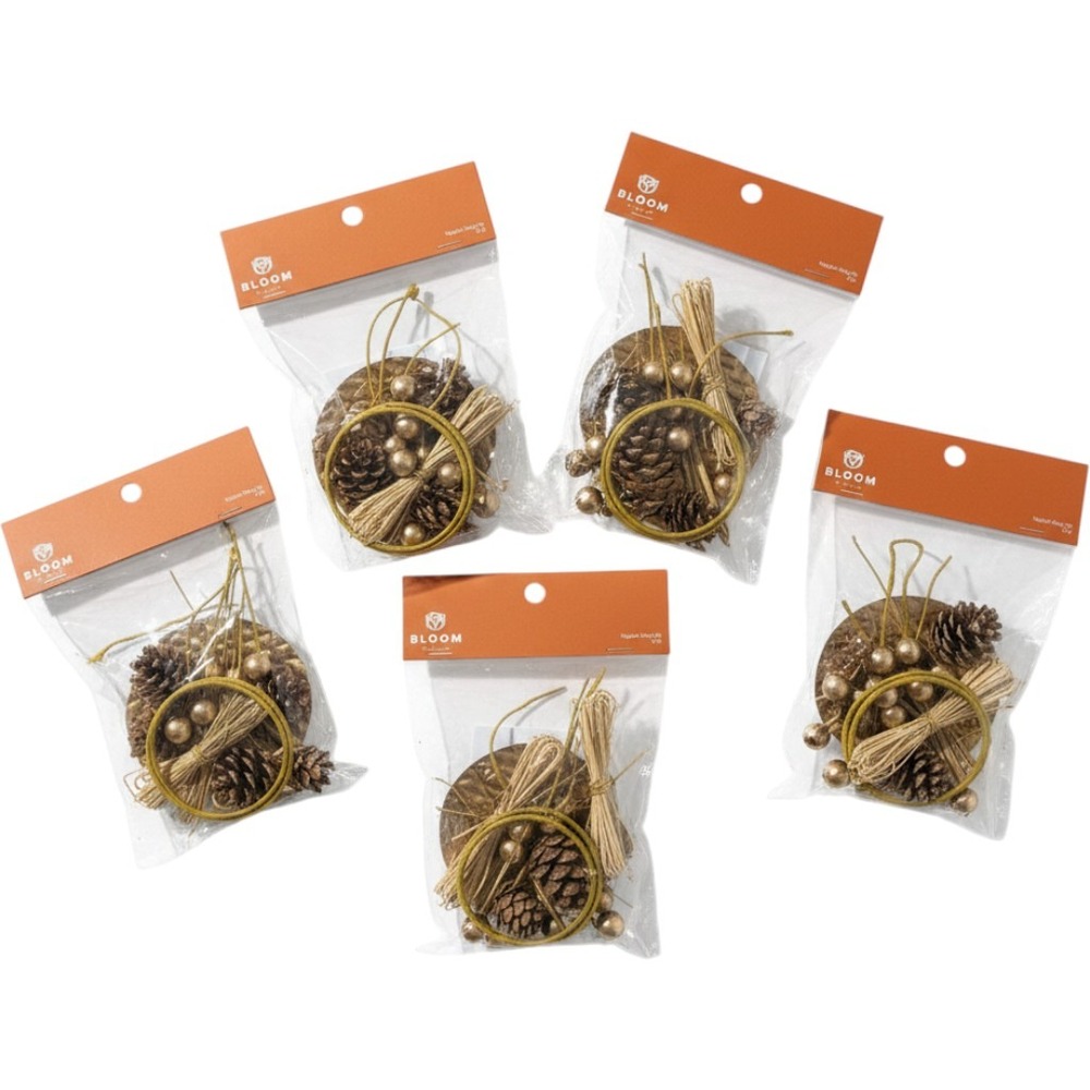 Bloom Room Napkin Ring Kit Lot of 5 Packs 10‎ Total Pinecone Gold Berry Rustic